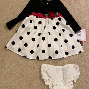 Youngland 2 pc Holiday Christmas Dress Size 18 Months Red Black Polka Dots NEW